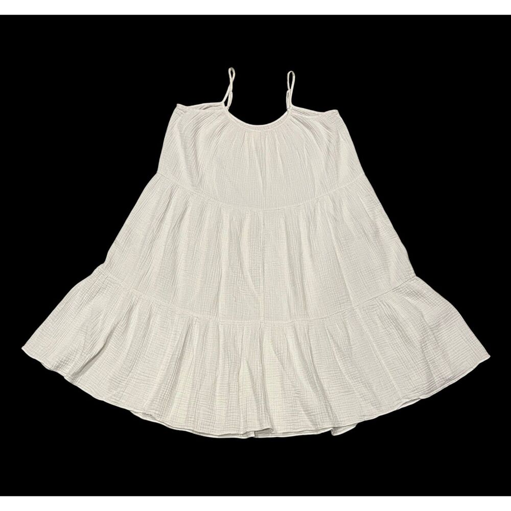 H&M White Cotton Gauze Tiered Midi Dress Sz L